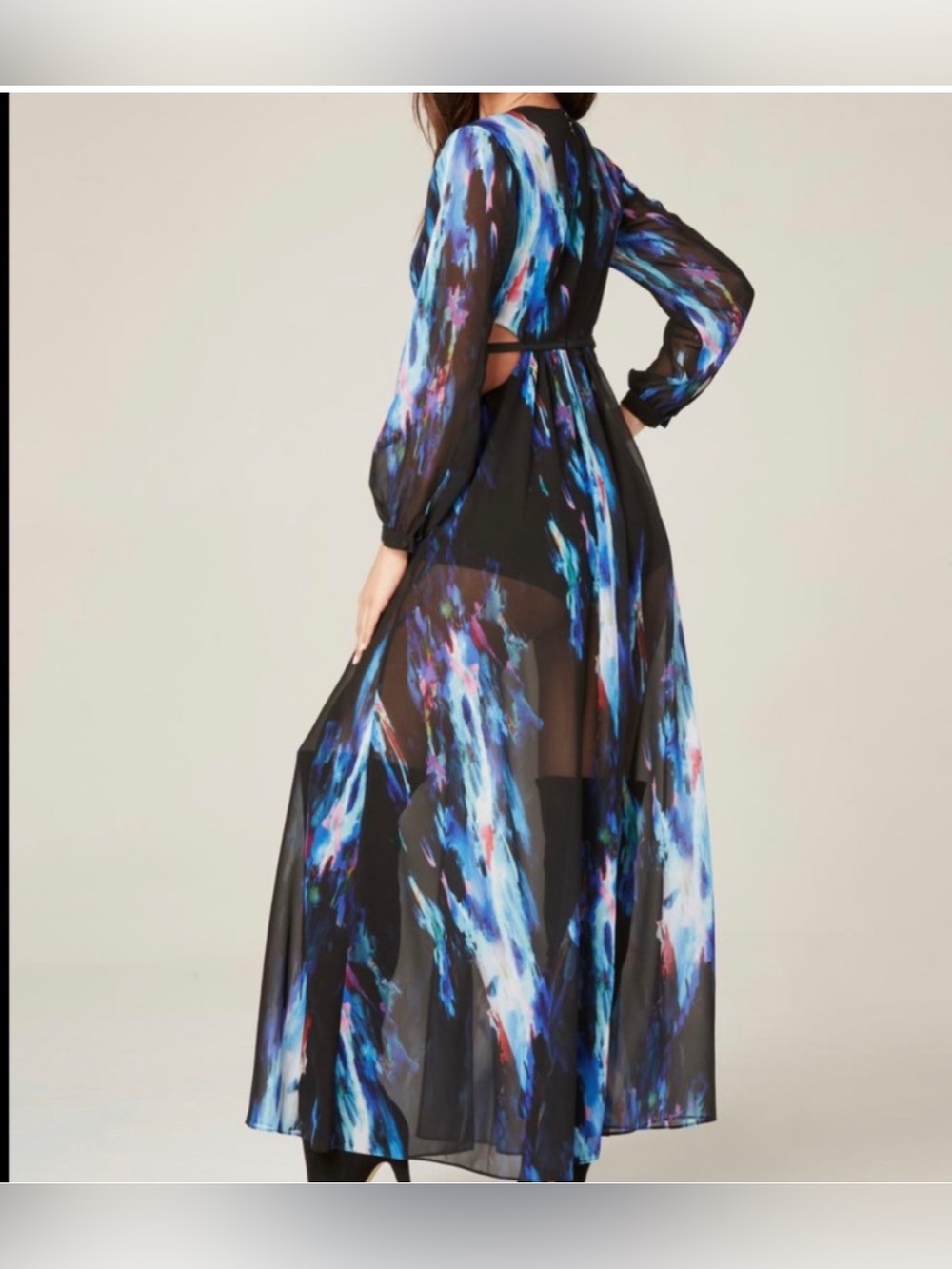 Bebe Abstract Print Cutout Maxi Dress Size 0 Resort Cruise Wedding Guest - Picture 3 of 12